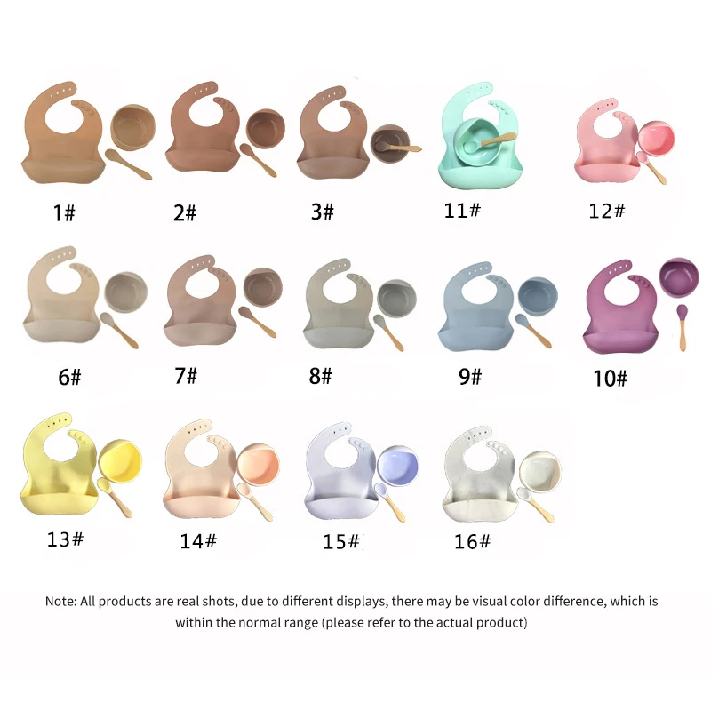 

New Colors Feeding set Food Grade Silicone Bibs Baby Plate Non-silp Suction Bowl Kids Tableware Waterproof Bib BPA Free Spoon