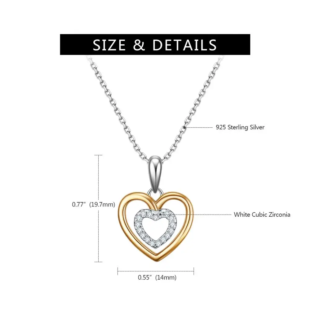 Ожерелье женское из серебра 925 пробы с кулоном в виде двойного сердца 18 дюймов |