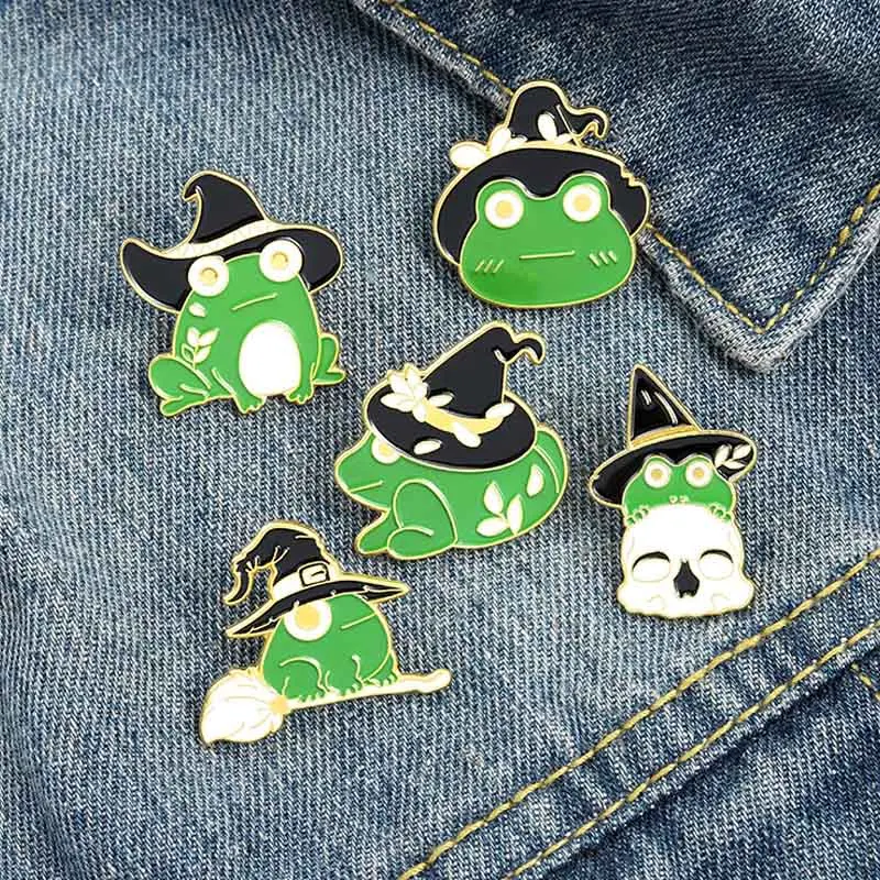 

Cute Wizard Hat Skull Frog Brooch Clothes Portfolio Lapel Enamel Pin Badges Cartoon Jewelry Accessories Gifts For Friends Women