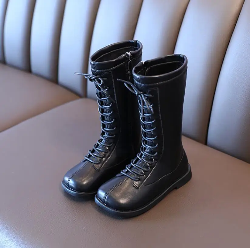 Винтажные повседневные ботинки черные бежевые на платформе детские для девочек