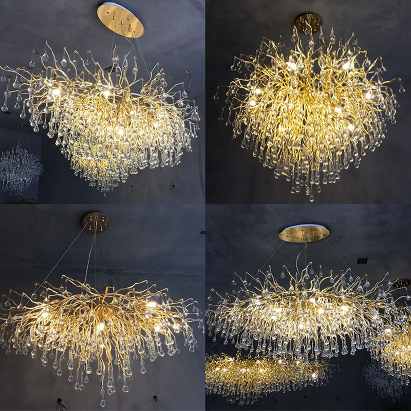 

Modern Luxury Gold Crystal LED Chandelier Lighting LOFT Villa Large Lustre Pendant Lamp for Living Room Hotel Art Decor Lighting