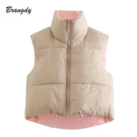 womens parkas vest pockets coat drawstring sleeveless pink zipper jacket fashion outwear sweet vintage female streetwear