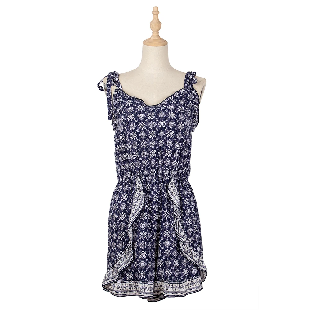 

Sale Summer Casual Women Sling Sleeveless Ruffle Printed Backless Rompers 2021 New Loose Holiday Ladies Playsuits Senhora