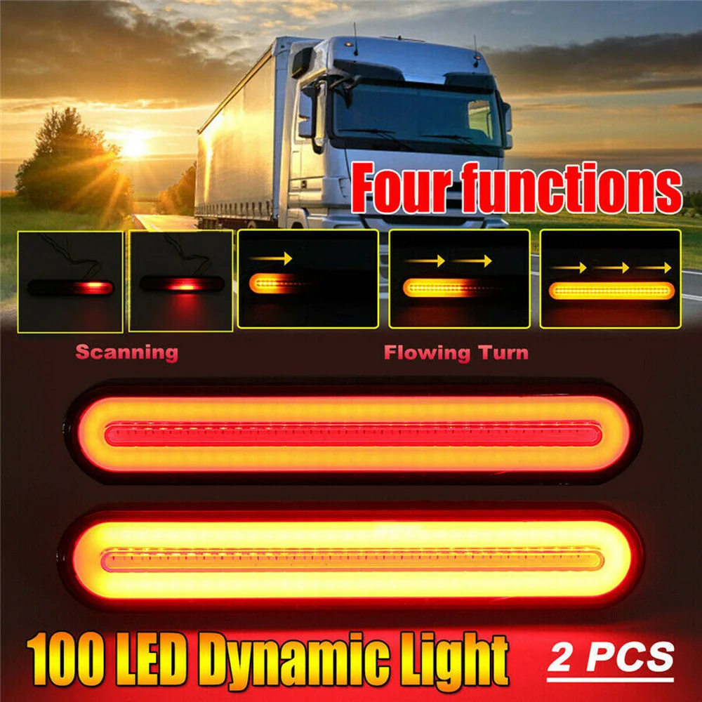 

2PC 100LED 4-in-1 Car Rear Taillight Brake Light Turn Signal Lamp Waterproof Ring LED Light 2835SMD 233*42*16mm