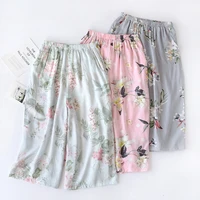summer fashion calf length pajama pants printed flower home wear for women casual high waist loose trousers female streetwear