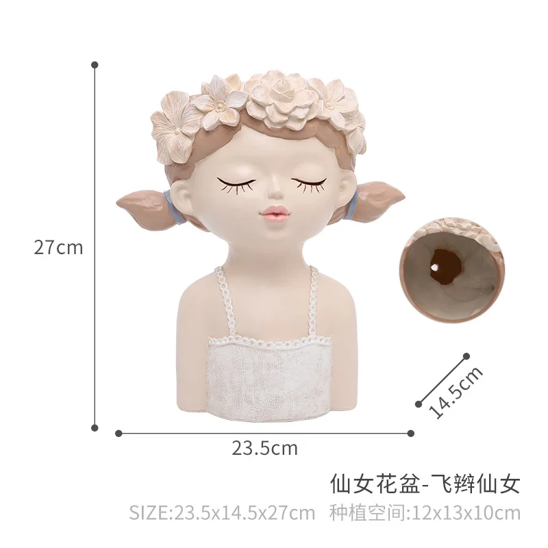 

EuropeanSstyle Home Decoration Personality Girl Resin Creative Living Room Desktop Landscape Potted Furnishings Plant Pots