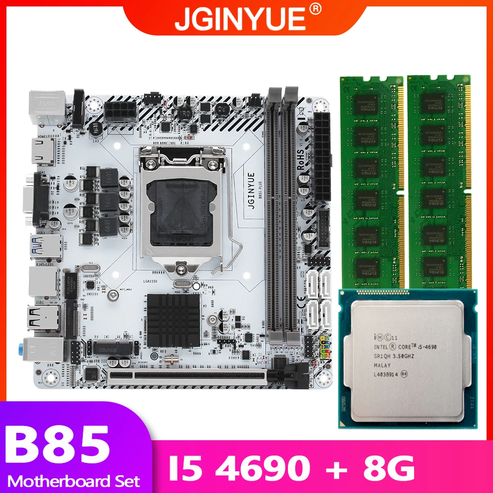 Bestellen JINGYUE B85 Motherboard LGA 1150 Set Kit Mit Intel CORE I5-4690 CPU DDR3 2*4GB RAM M.2 NVMe WIFI Desktop Mainboard B85I-PLUS