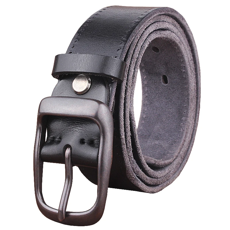 100% full grain real leather wide soft belt famous brand designer men's high quality Cowskin solid vintage belt for jeans