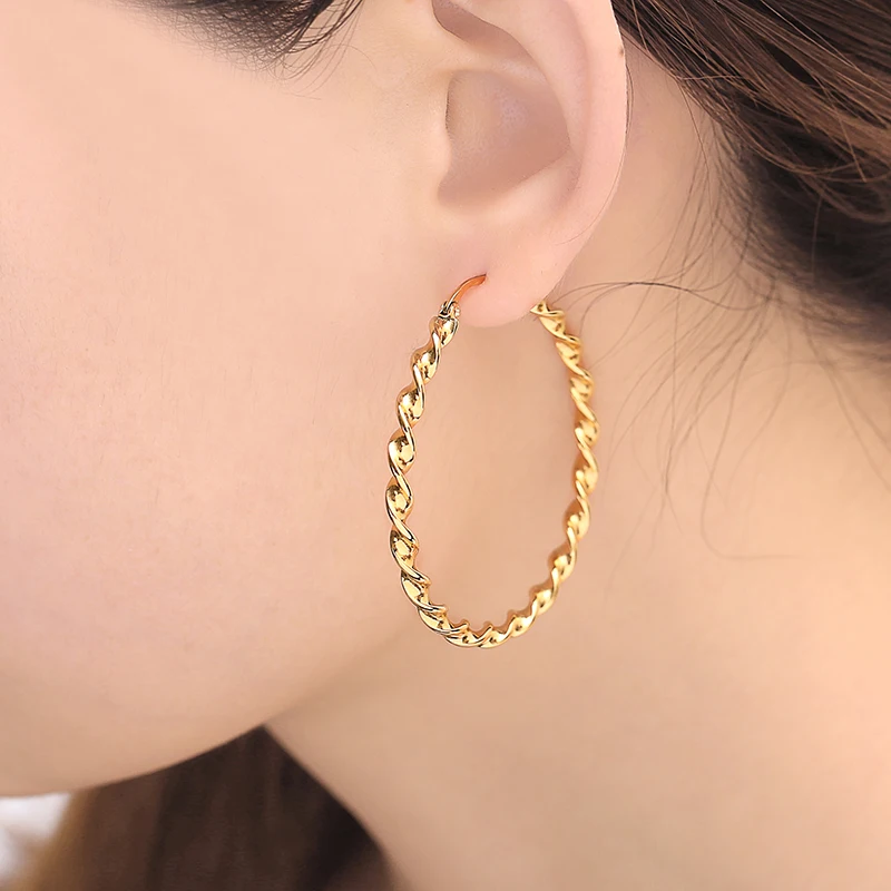 KLDY трендовые золотые крученые большие серьги из нержавеющей стали оптом