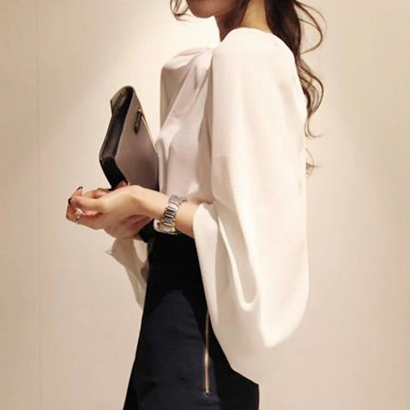Чистая Белая Блузка Blusa Шифон Женщины Офис Рубашка Puff Длинным Рукавом Блузки Blusas Femininas Формальные Дамы Топы