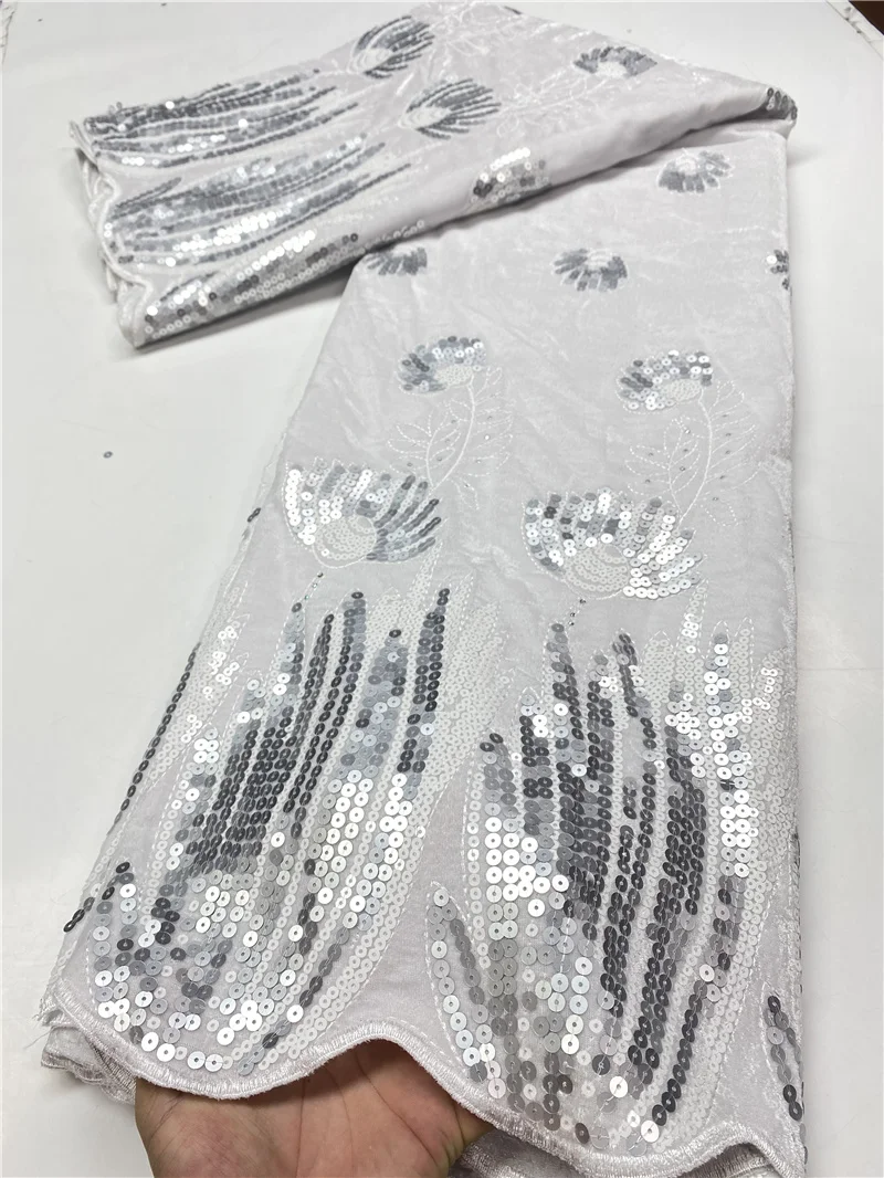 

African Sequins Lace Fabric 2020 High Quality Velvet Lace French Embroidery Lace Fabric For Nigerian Wedding Party YA3760B-1
