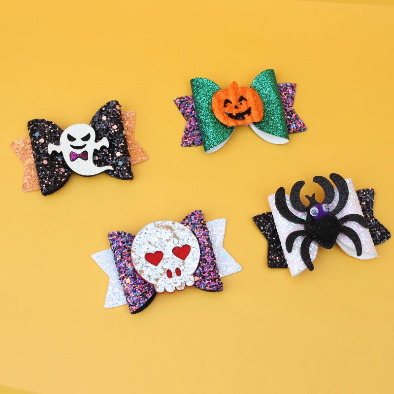 

Oaoleer 5cm Halloween Hair Bows Clips Glitter Cartoon Pumpkin Ghost Spider Hairpins For Girls Kids Children Hair Accessories