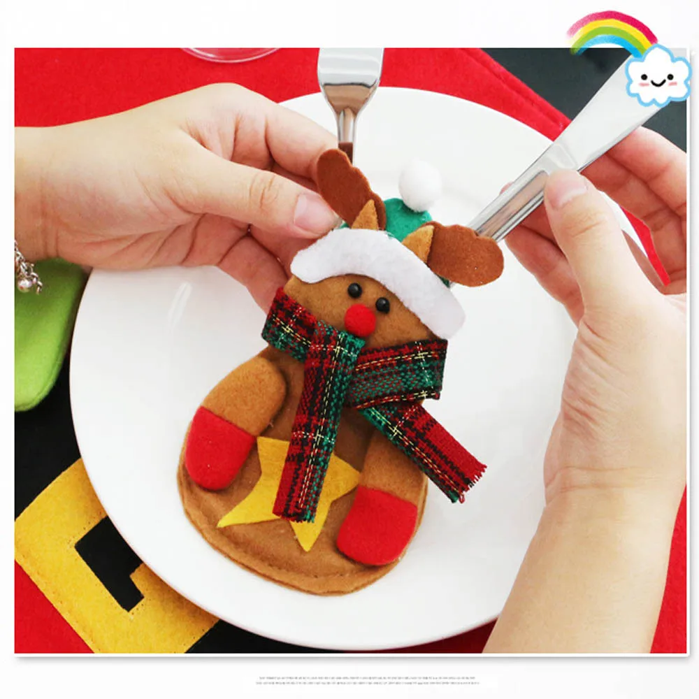 Рождественские кармашки для столовых приборов чехол Снеговик Санта Клаус