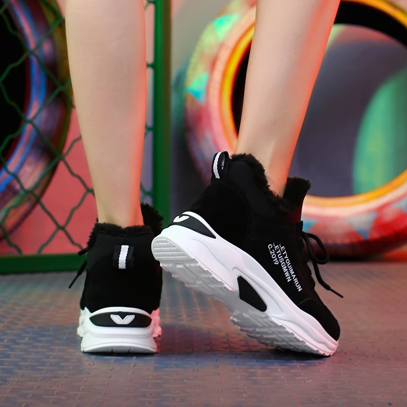 

Winter Sneakers Women Plush Warm Casual Shoes Lace Up Flock Fashion Platform Sneakers Ladies Shoes zapatillas mujer XU198