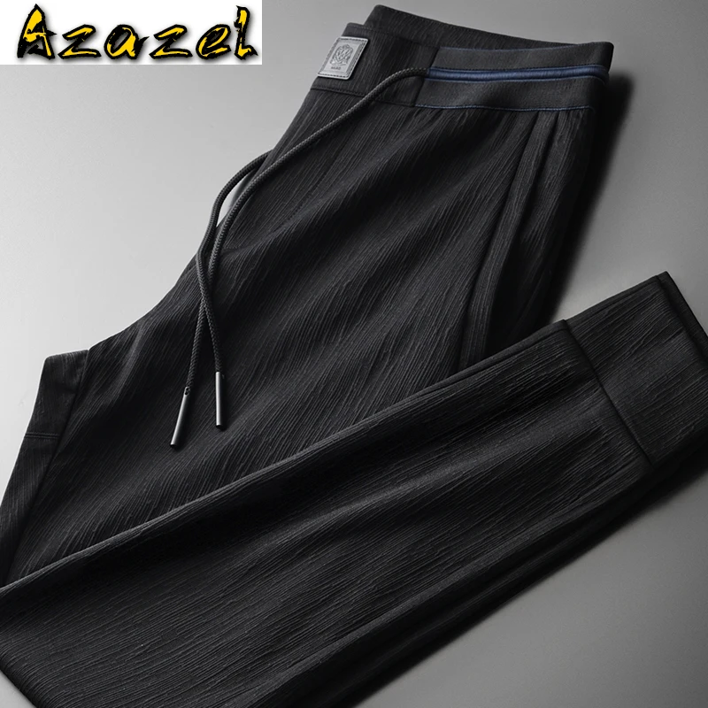 Azazel Spring And Autumn Mens Pants Luxury Drawstring Waist Black Men Pants Plus Size 4xl Elastic Waist Sport Mens trousers