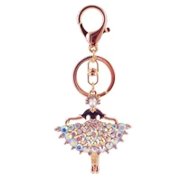 elegant dancing ballet girl keychain ballerina crystal pendant jewelry enamel rhinestone keyring bag key holder women trinkets