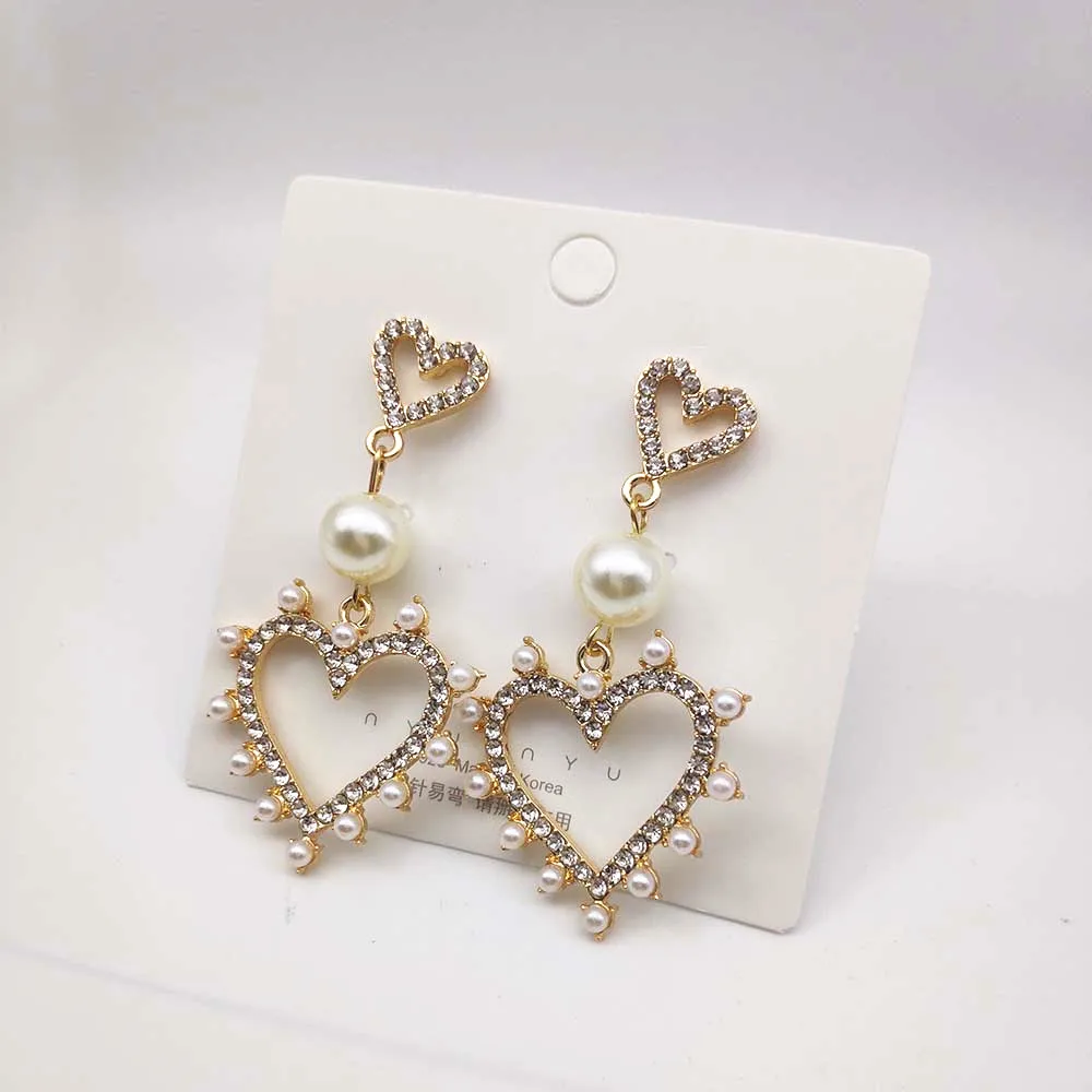 Новые серьги подвески в форме сердца с искусственным жемчугом кристаллами