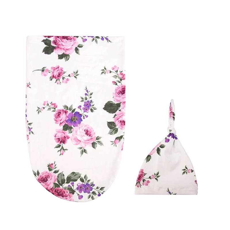 

Newborn Infant Baby Cute Swaddle Blanket Baby Comfortable Sleeping Bag Swaddle Muslin Wrap Hat Set Photography Props DXAD