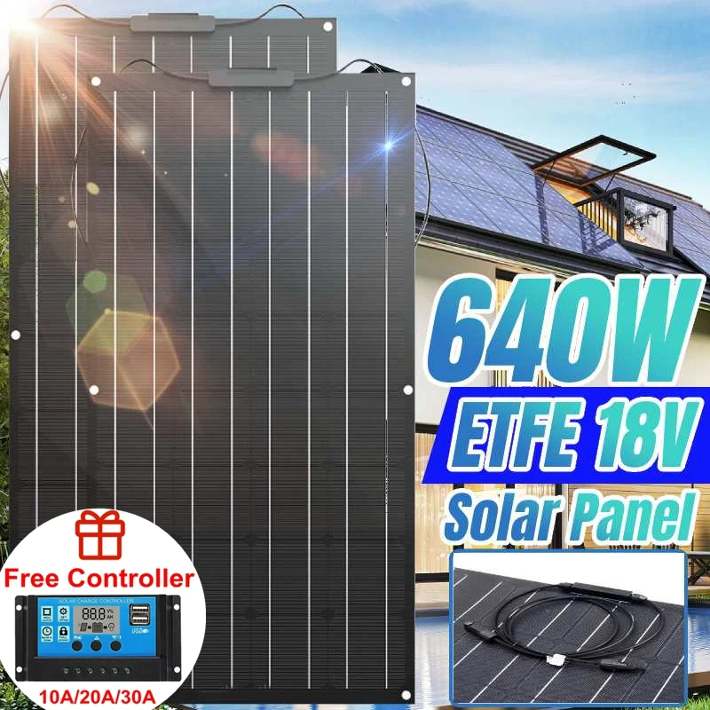 Фото 640 Вт 18 В ETFE солнечная панель Power Bank автомобильный аккумулятор Powr поставка энергии