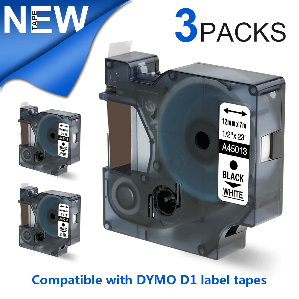 Labelife 3 упаковки 12 мм DYMO 45013 черная на белой этикетке лента кассета для D1 LabelManager 160 280