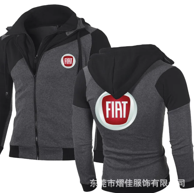 

New Blue Fiat sports Series Sweatshirts DoubleZipper Jacket Pocket Zipper Hoodie Men Cotton Jacket Coat S-3Xl 956