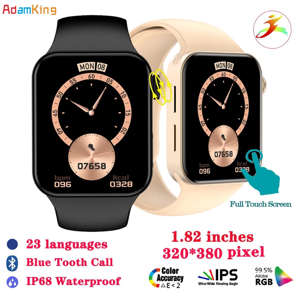 

IWO 07 Smart Watch 1.82 Full Screen Rotary Button Woman IP68 Waterproof Blue Tooth Call Smartwatch Heartrate Men Watch 7 Serials