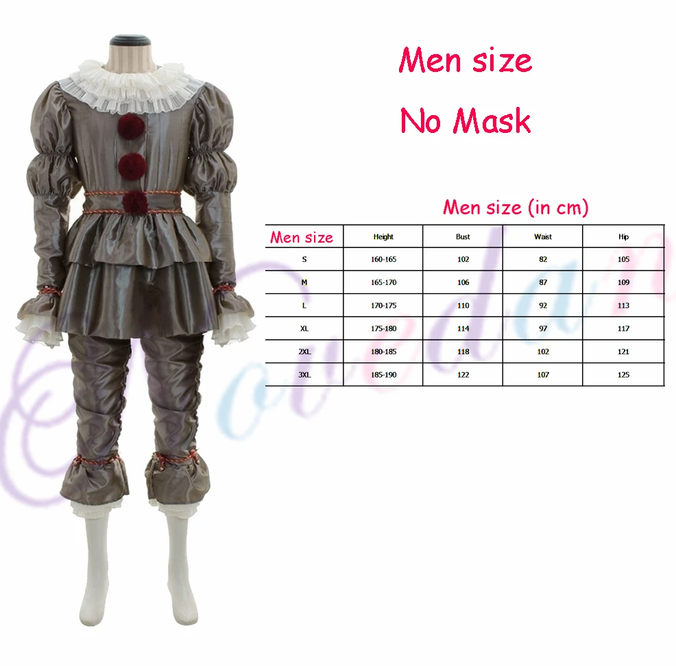 Men Costume Pennywise костюм клоуна страшный ужас фильм Стивен Кинг это Джокер маска на Хеллоуин для женщин мужчин и взрослых - Цвет: Men Costume