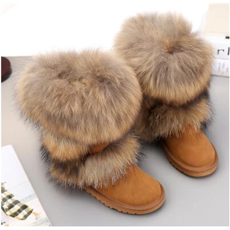 

Fur one fox fur snow boots leather winter boots children's shoes increased snow boots