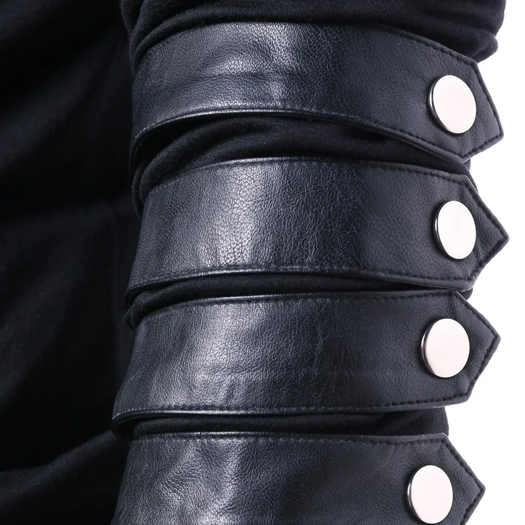 2019 Drawstring кожа Лоскутная черная толстовка с капюшоном мужской повседневный
