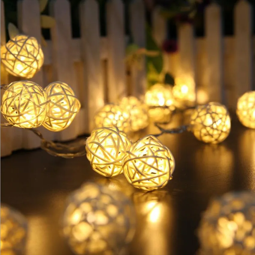 5M LED Rattan Balls Light Strings Decorations Christmas Decoration Lights Charm Battery Wedding Party New Year 2022 Decor | Дом и сад