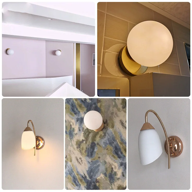 

Modern Golden Led Wall lamp Bedroom Glass lampshade Wall light bedside Sconce Lamps Corridor Stairs Aisle Decoration Lighting