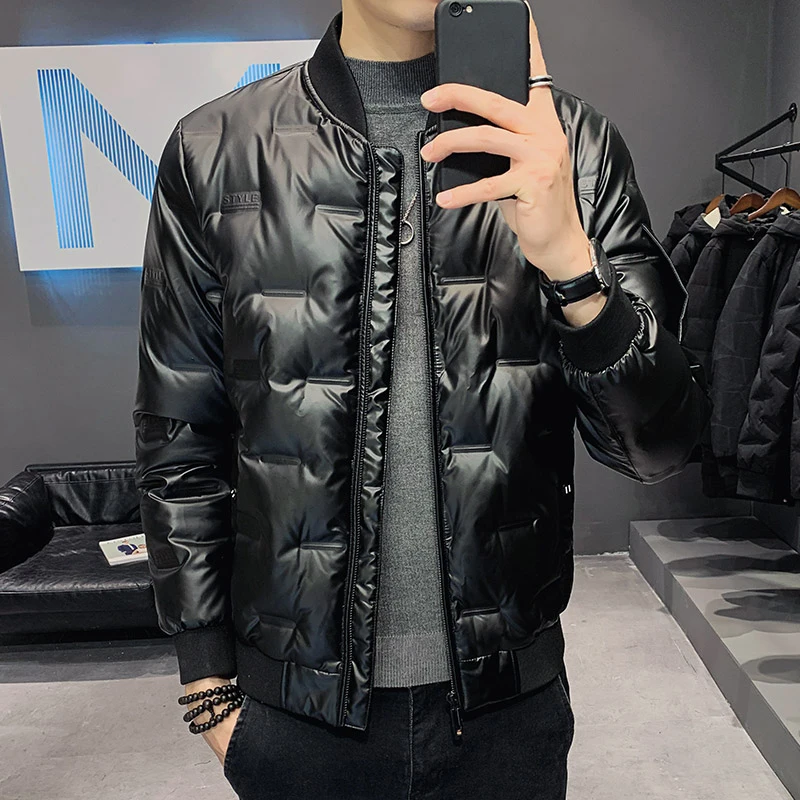 Winter New Men's Stand-Up Collar Bright Short White Duck Down Jacket Parkas Solid Color Trendy Warm Down Coats Outwear Top Cloth