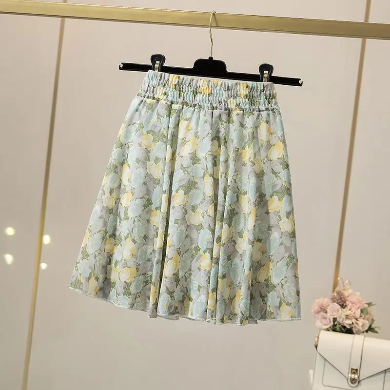 

Small Floral Chiffon Skirt Stretch High Waist Skirt Student 2021 Summer Self-cultivation Girl Short A-line Skirt Sundress