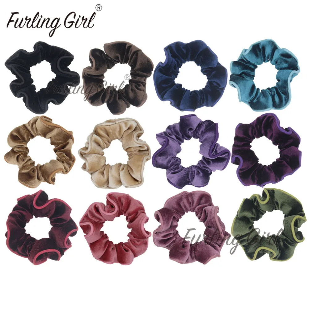 

Furling Girl 1PC Velvet Hair Scrunchies with Soild Trim for Women Dance Bun Maker Elastic Hair Bands Styling Ponytail Holder
