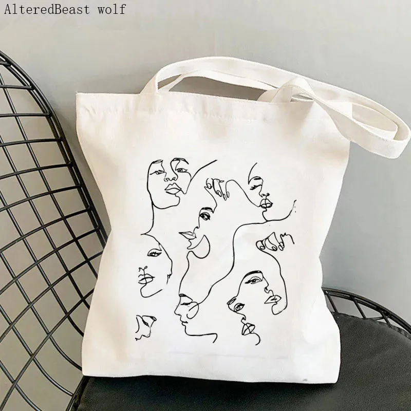 

Women Shopper bag One Line Art Tote Bag Printed Bag Harajuku Shopping Canvas Shopper Bag girl handbag Tote Shoulder Lady Bag
