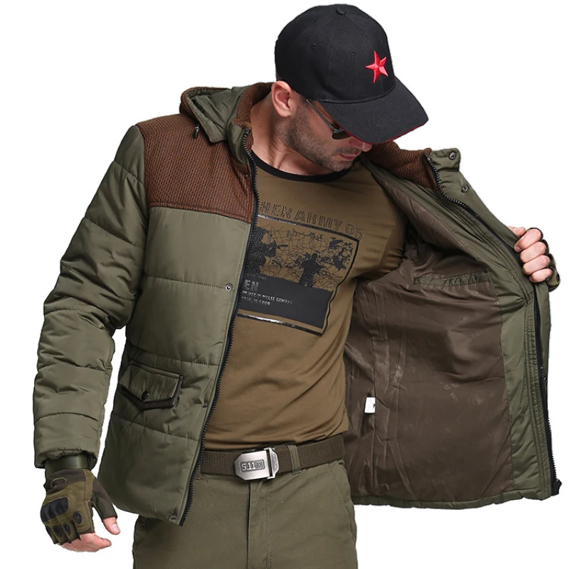 Мужское зимнее уличное пальто армейского зеленого цвета новая утепленная