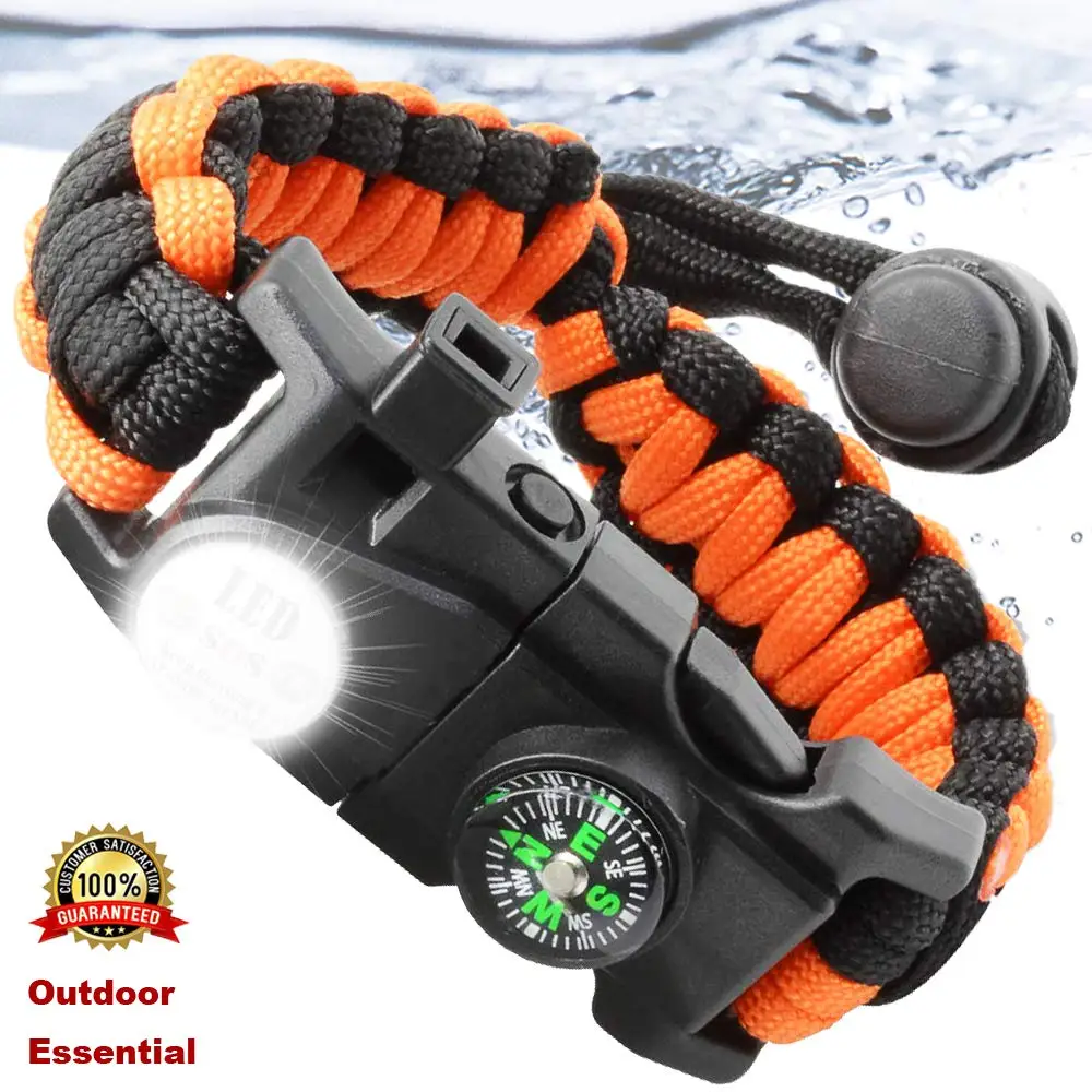 

Outdoor Survival Paracord Survive Bracelet Camp Equipment Emergency Multi Tool Braided Pulseras Rescue Rope SOS Flash Wristband