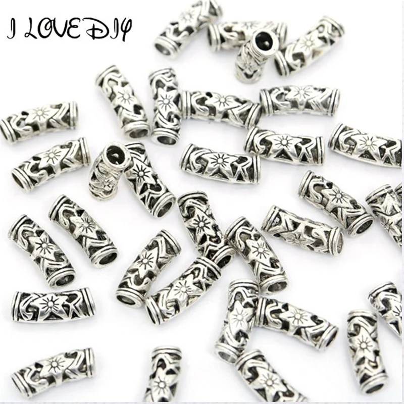 

20pcs Curve Tube Flower Metal Beads For Needlework Antique Silver Stick Shaped Beads For Jewelry Making Bracelet Wholesale 15mm
