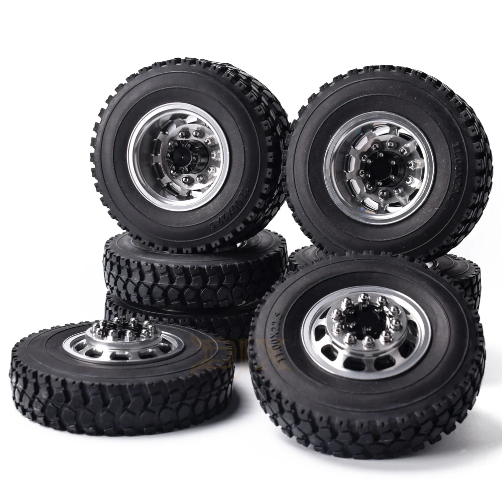 4PCS Rear DJX передние и задние резиновые низкий погрузчик колеса с алюминиевые диски для Tamiya 1/14 весы трактора - Цвет: 4PCS Rear
