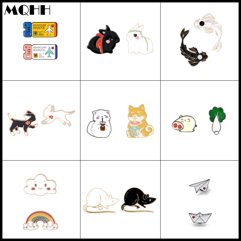 Брошь в виде мультяшной пары брошь животного кролика рыбы кота собаки свиньи