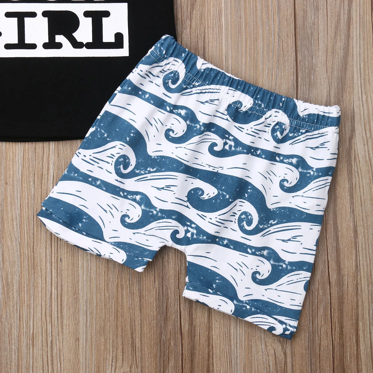 

Baby Boy Clothes Set Letter Tank Tops Black O-Neck Vest + Waves Printed Shorts 6M-3T Infant Toddler Summer Casual Cotton Outfits