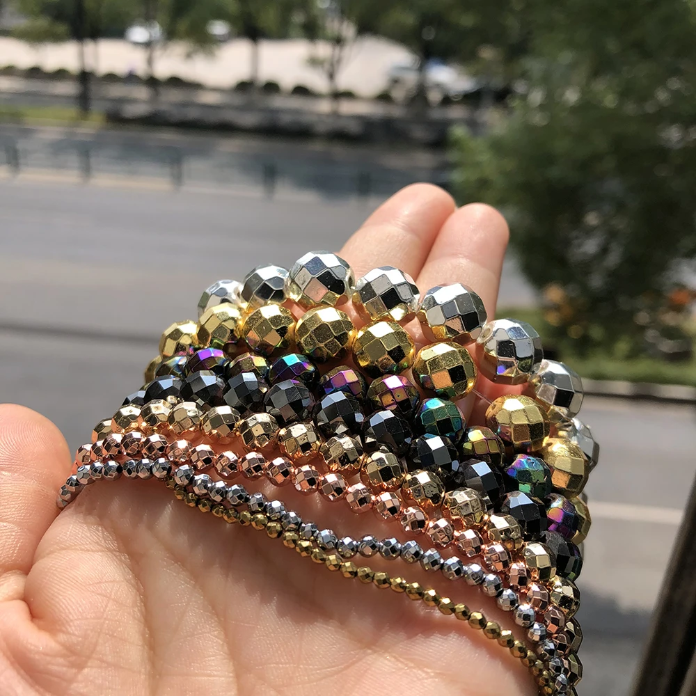 2-10 мм натуральный граненый позолоченный камень гематит бусины Круглые свободные