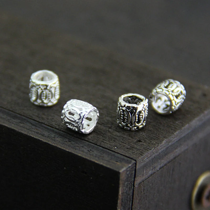 4pcs S925 Sterling Silver Color Jewelry Beading Geometric DIY Bracelet Spacer Beads Accessories Nostalgic Handmade Craft