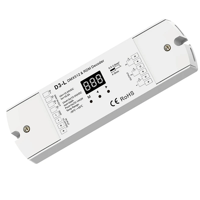 

DC12V 24V 3CH PWM constant voltage DMX RDM decoder DMX512 LED Controller D3-L for RGB LED Tape lamp