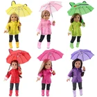 Дождевик для куклы, 5 шт.компл. = дождевик + сапоги + зонт + футболка + джинсы для 18-дюймовых американских и 43 см малышей, кукла для новорожденных, игрушка сделай сам для девочек