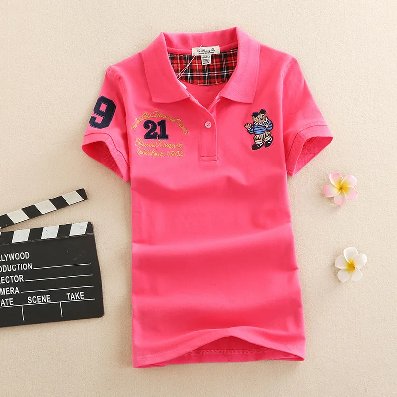 

Новые женские летние рубашки для девочек, топы, футболки с отложным воротником и коротким рукавом, хлопковая рубашка с вышивкой в виде живот...