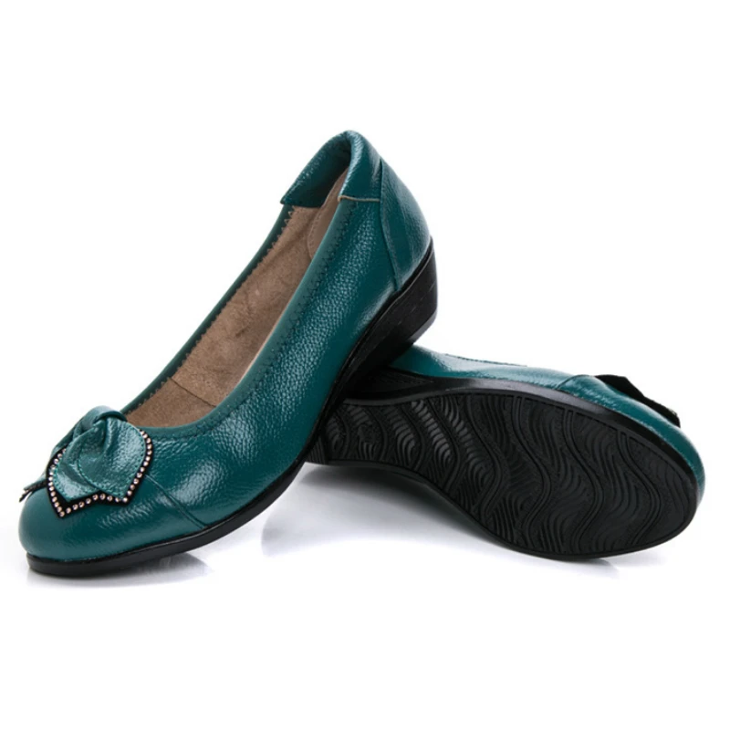 Женские ботинки на танкетке из натуральной коровьей кожи Обувь без застежки