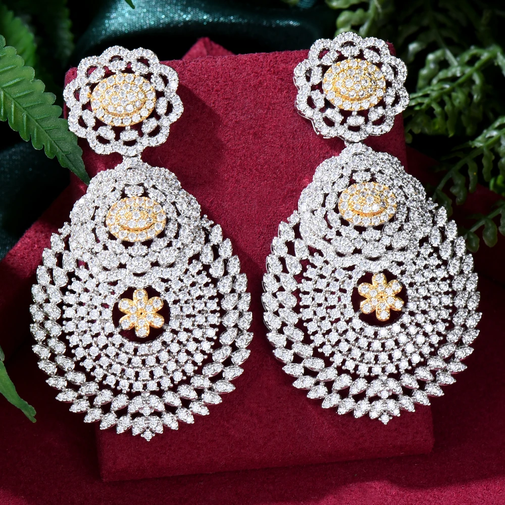 

Soramoore Trendy Luxury Round Dangle Earrings For Women Wedding Cubic Zirconia CZ DUBAI Bridal Earring Jewelry Accessories 2021