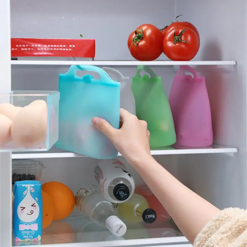 

1pcs Silicone Food Bag Reusable Fresh Keeping Bag Ziplock Bag Leak Proof Fruit Bag For Freezer Preservation Storage Plastic Bags