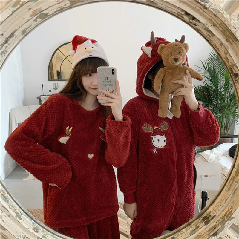 

Christmas Moose Pajamas for Women Pajama Set Nightgown Sleepwear Autumn Winter New Cute Female Sweet Lovely Red Suit Jumpsuit
